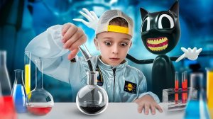 Cartoon Cat сбегает с лаборатории Марка! Мультяшный кот бегает по всему дому и играет в прятки