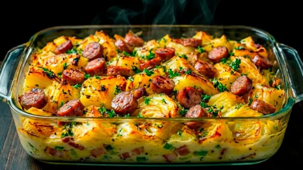 Вы влюбитесь в этот рецепт! Запеканка с капустой и колбасками — сытно, просто и невероятно вкусно
