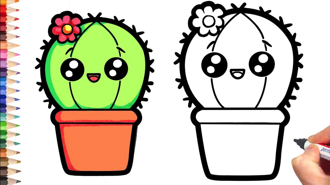 Как нарисовать милый кактус. Простой рисунок КАКТУСА. смотреть онлайн