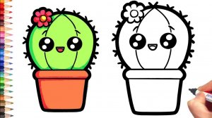 Как нарисовать милый кактус. Простой рисунок КАКТУСА.