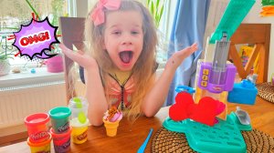 ВАУ! 😍 Лилли РАСПАКОВЫВАЕТ Play-Doh Мороженое! Радужные рожки и вкусняшки! Лепим вместе 🍦 My super