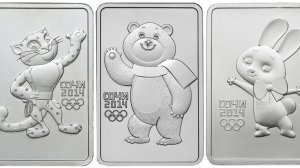 Серебряная монета 3 рубля Зайка к Олимпиаде Сочи 2014 года.