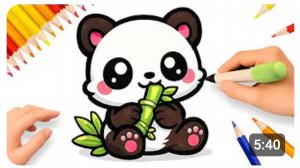 КАК НАРИСОВАТЬ ПАНДОЧКУ С БАМБУКОМ В СТИЛЕ КАВАЙИ 🐼