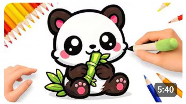 КАК НАРИСОВАТЬ ПАНДОЧКУ С БАМБУКОМ В СТИЛЕ КАВАЙИ 🐼