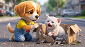 😭🐶 Маленький щенок спас брошенного котёнка в коробке... То, что сделала его семья дальше...