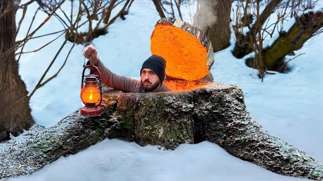 Строю потайную землянку под пнем.Теплое тайное убежище. Зимовка в лесу и выживание. смотреть онлайн