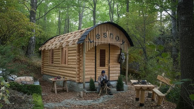 Строю уютный деревянный домик с камином в лесу. Бушкрафт смотреть онлайн