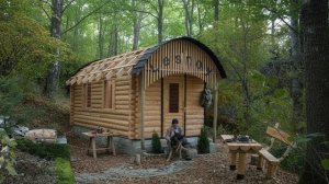 Строю уютный деревянный домик с камином в лесу. Бушкрафт