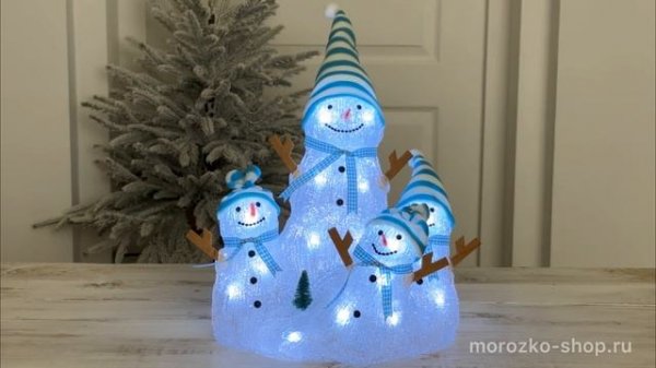 Светящаяся композиция СНЕЖНЫЕ ЗАБАВЫ: СНЕГОВИЧКИ, акрил, 30 холодных белых LED-огней, 30 см, 4080211