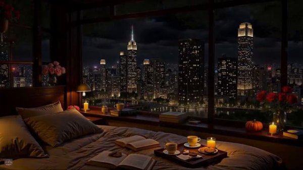 Джаз, нежная музыка с видом на ночной город