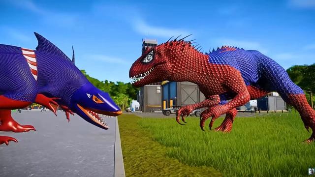 Битва Динозавров. Динозавры. Тиранозавр. Спинозавр. Трицератопс. Jurassic World Evolution 2. смотреть онлайн