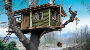 Построил дом на дереве с водяной мельницей. Бушкрафт