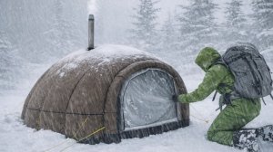 Кемпинг в сильнейший снегопад и мороз в утепленной палатке. Бушкрафт