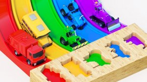 Раскрась игрушечные машинки школьный автобус мусоровоз трактор Изучаем цвета транспортных средств