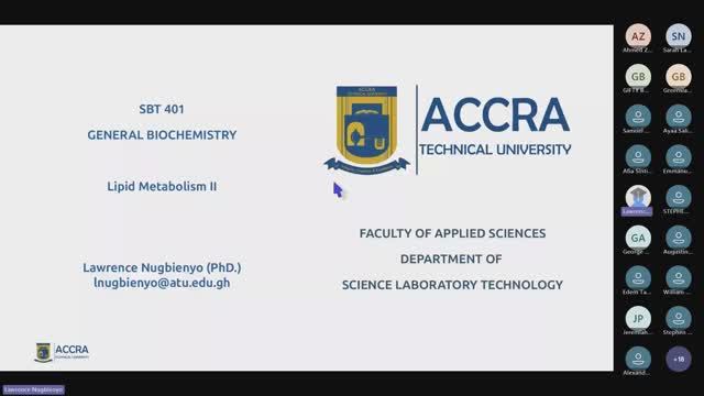 SBT 401 General Biochemistry: Lipid Anabolism