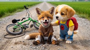 🐶 Маленький щенок спасает своего раненого друга лисёнка после падения с велосипеда 🦊💔