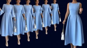 Моделирование платье-миди с расклешонной юбкой и двойными складками