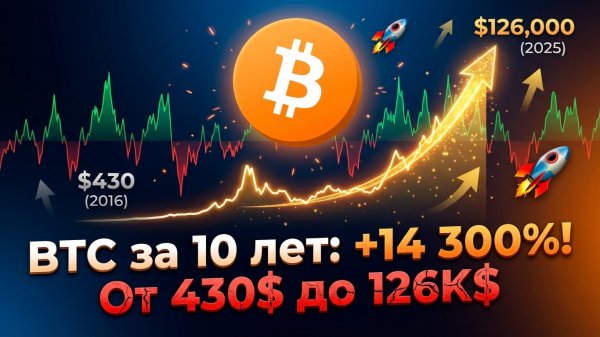 Bitcoin за 10 лет: от 430$ до 126 000$ - рост, крахи и уроки для инвесторов