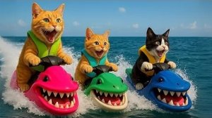Мама-кошка удивляет котят соревнованием по управлению океанской лодкой 🚤🐱 | Захватывающее семейно.