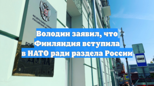 Володин заявил, что ставка Финляндии на НАТО обернулась проблемами для финнов