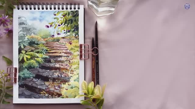 Sunlit Stone Steps： Full Watercolor Painting Process смотреть онлайн