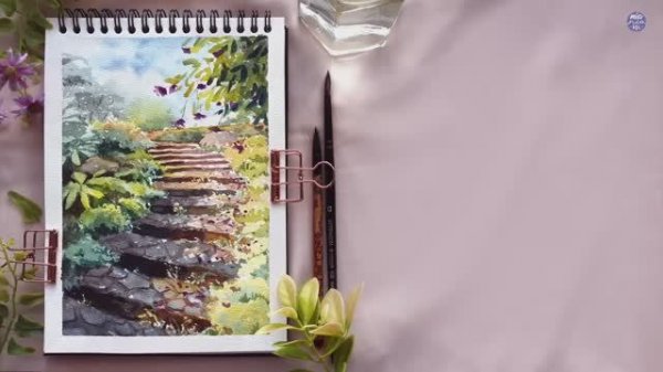 Sunlit Stone Steps: Full Watercolor Painting Process