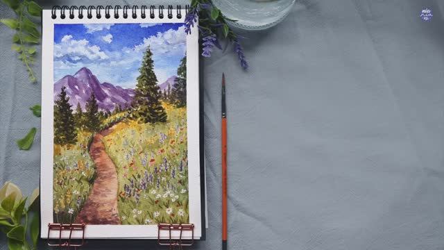 How To Paint Beautiful Spring Meadow with Watercolors смотреть онлайн