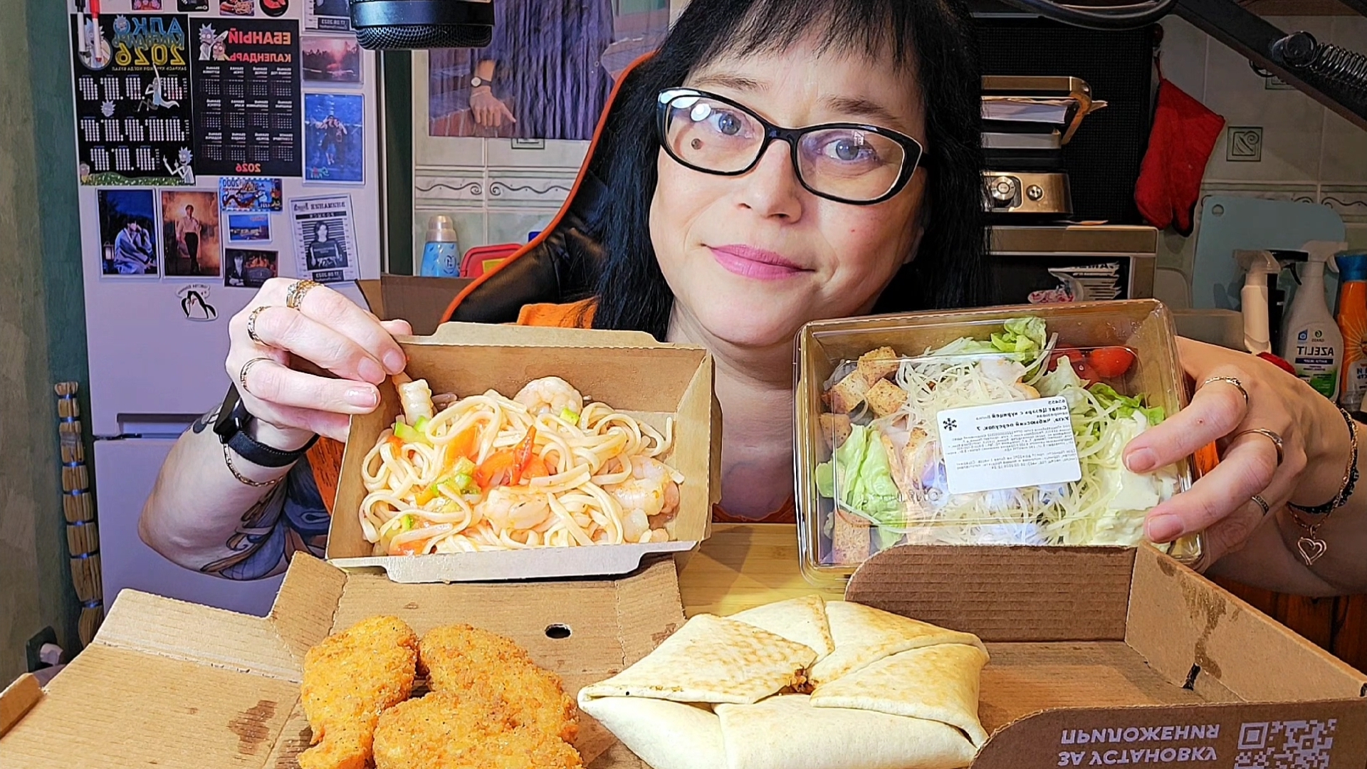 Мукбанг | Удон с креветками, Стрипсы,Салат Цезарь ,Сырный врап | Обжор Асмр смотреть онлайн