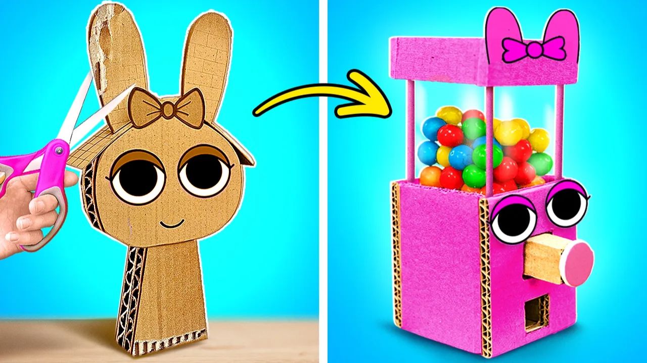 🩷🍬 Sprunki раздаёт конфеты! Делаем САМОДЕЛЬНУЮ КАРТОННУЮ МАШИНКУ за 15 минут!