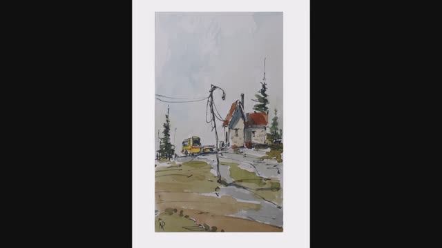 🍿 DRAWING CAR AND HOUSE SIMPLE SCENE DOODLE STYLE IN PEN AND WATERCOLOR ON PAPER смотреть онлайн