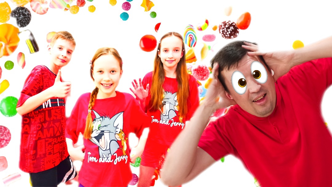 Челлендж Распаковка конфет Настя Матвей Полина и Папа играют