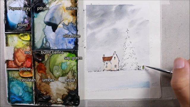 Line and Wash happy Christmas watercolor sketch By NIL ROCHA смотреть онлайн
