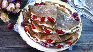 ШОКОЛАДНЫЕ БЛИНЧИКИ С ТВОРОГОМ И ВИШНЕЙ