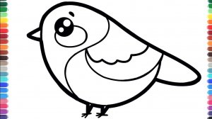 Мультик для детей -Раскраска как нарисовать ПТИЧКУ . Простой рисунок ПТИЧКИ СИНИЧКИ для детей.