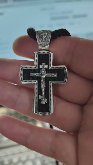 💎СЕРЕБРЯНЫЙ МУЖСКОЙ КРЕСТ НА ШНУРКЕ С РЕЛИКТОВЫМ ДЕРЕВОМ💎