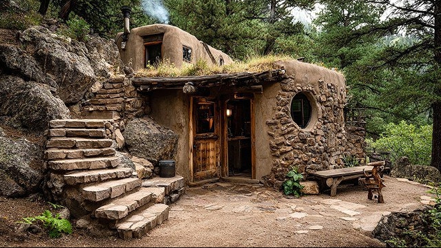 Строю укрытие в кустарнике с каменной крышей и каменными стенами. Бушкрафт смотреть онлайн