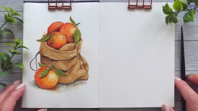 📹 Let's paint a sack of oranges in watercolor (tutorial) смотреть онлайн