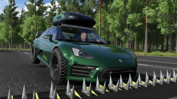 BeamNG Drive - Массивная авария с использованием шипованной ленты и столкновения автомобилей
