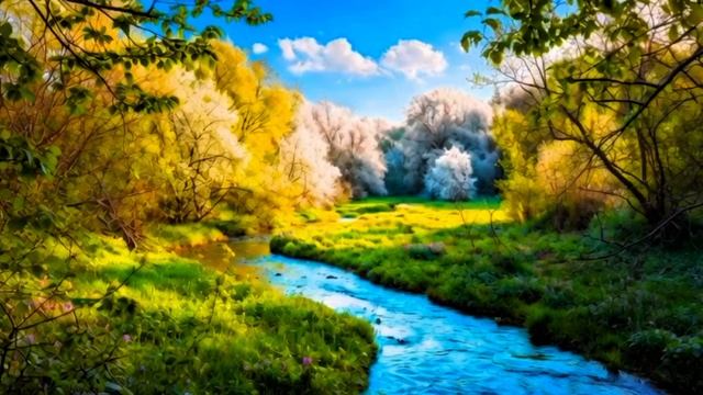 ♪ Журчание Ручья и Пение Птиц среди Цветущих Деревьев. Очень Красивые звуки Медитации на Природе