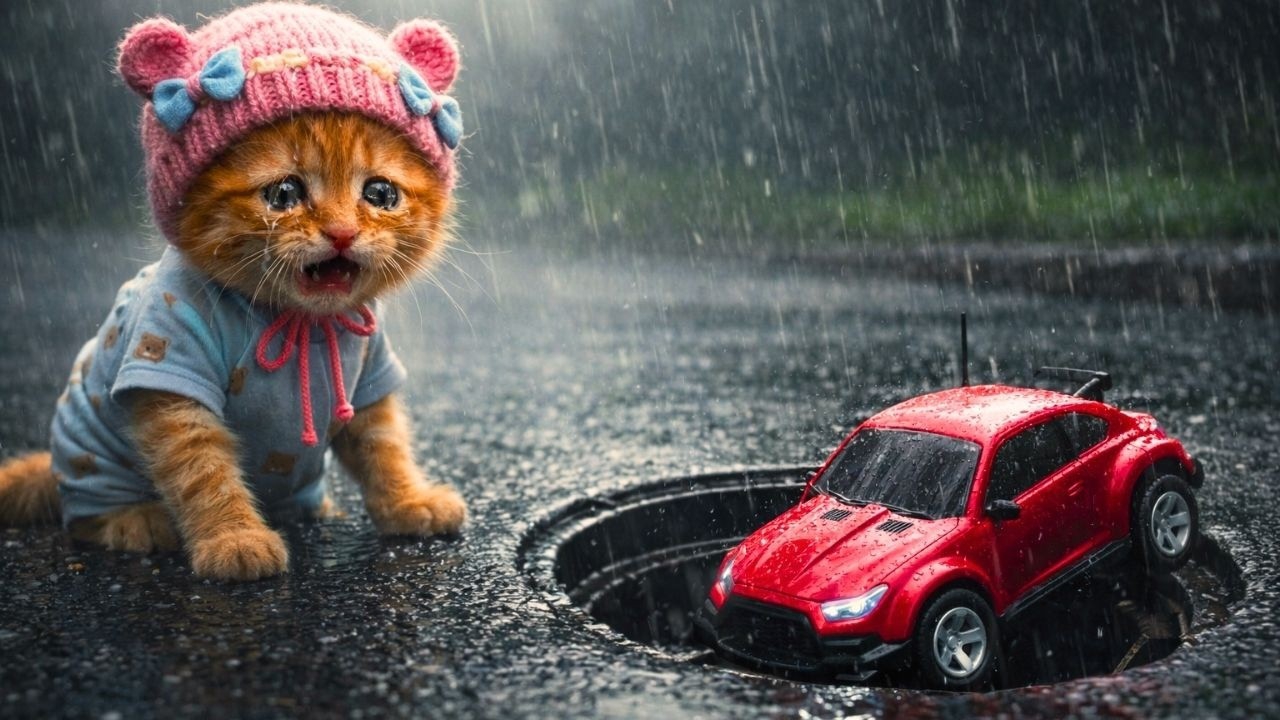 Мультики для детей. Котик попал под дождь, когда играл в машинки. Видео про котиков смотреть онлайн