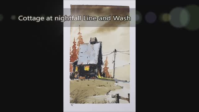 Cottage at Nightfall Line and Wash watercolor in Full real time by Nil Rocha смотреть онлайн