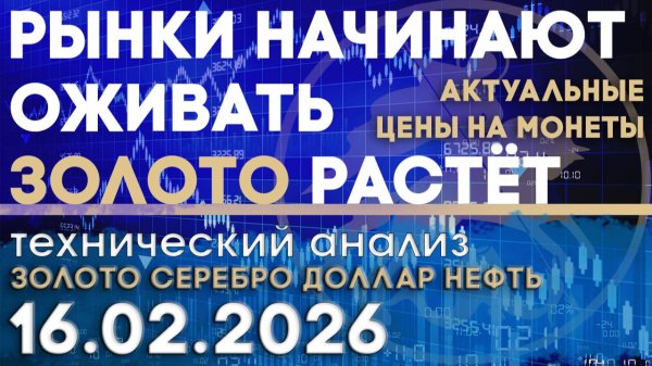 Рынки начинают оживать, золото растёт. Анализ рынка золота, серебра, нефти, доллара 16 .02.2026 г