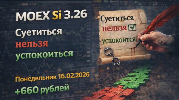 Скальпинг MOEX Si 3.26 — Суетиться нельзя успокоиться | +660 рублей | Понедельник 16.02.2026