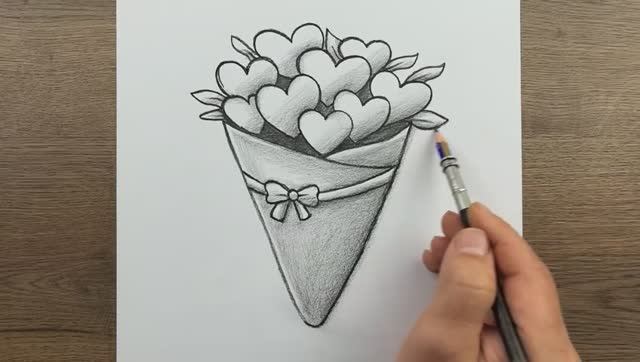 ак нарисовать букет цветов в форме сердца карандашом смотреть онлайн