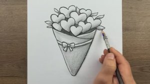 ак нарисовать букет цветов в форме сердца карандашом