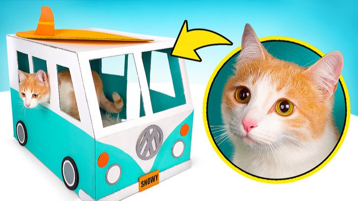 Дом на колёсах для кота 🐱 Винтаж из картона DIY