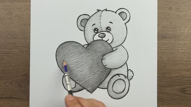 Как легко нарисовать милого плюшевого мишку держащего сердечко карандашом смотреть онлайн