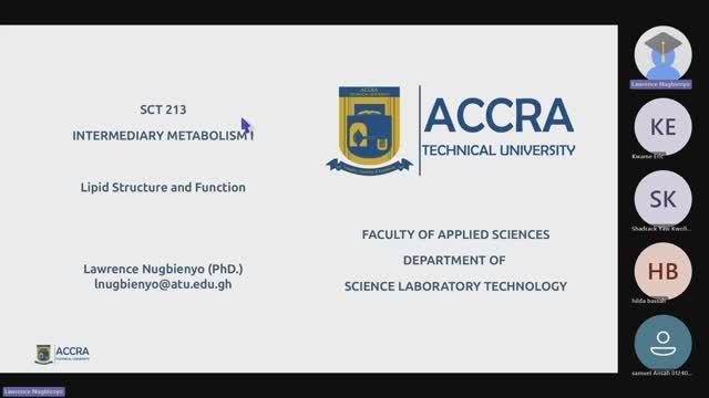 SCT 213 Biochemistry - Intermediary Metabolism I: Lipid Catabolism