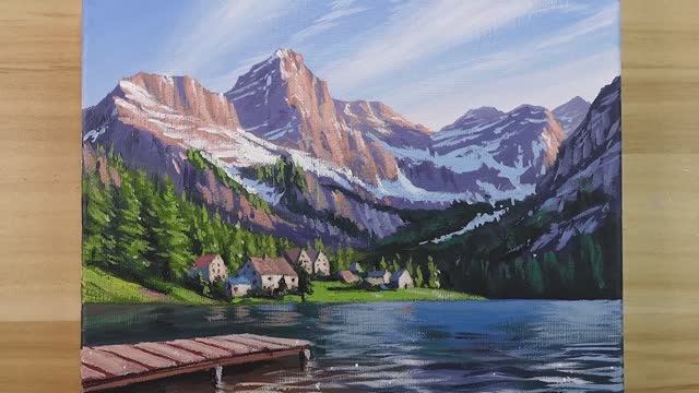 Красивый горный пейзаж / Продвинутый урок акриловой живописи смотреть онлайн