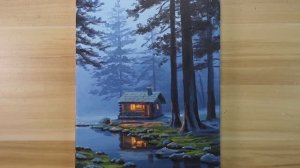 Таинственный пейзаж с избушкой в лесу / Урок акриловой живописи